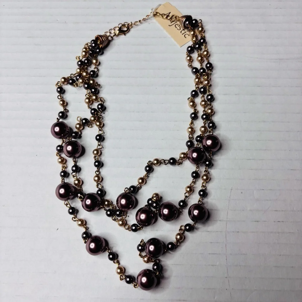 New MAJESTIC Triple-Strand Cascade Metallic Bronze Necklace